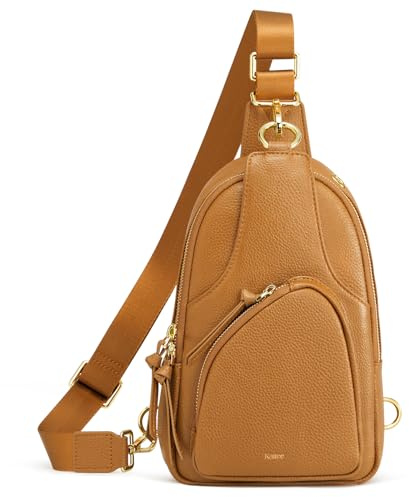 Kattee Sling Bag für Damen Gürteltasche aus Leder Kleine Brusttasche Umhängetasche mit RFID-Blockierung für Reisen und Outdoor | Gürteltasche aus genarbtem Rindsleder. Kleine Brusttasche mit RFID-Blockierung für Reisen