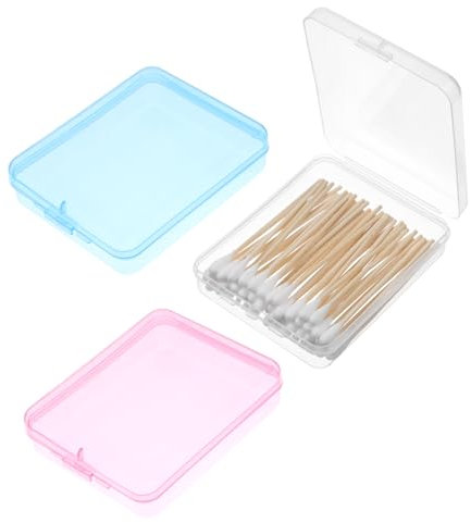 Dimeho Wattestäbchen Behälter für Reisen, 3 Stück Qtip Spender für Haargummis, Tragbarer Mini Aufbewahrungsbox Badezimmer-Aufbewahrung Reisezubehör Zahnseide-Spender mit Deckel (transparent/blau/pink)