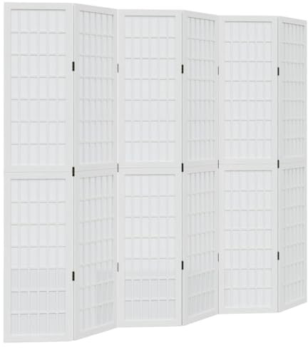 vidaXL Room Divider 6 Panels White Solid Wood Paulownia