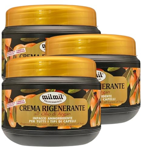 Crema Per Capelli RIGENERANTE All'Olio Di Argan, Impacco Ammorbidente Per Tutti i Tipi Di Capelli. Aiuta a Proteggere i Capelli Dallo Stress Causato Dagli Agenti Atmosferici e Smog 500ml (3 Barattoli)