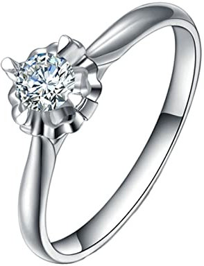 KnSam Echter Goldschmuck, Solitärring Platin, 4 Klaue Blumen Design Verlobungsring Damen 0.2ct Labor Erstellt Diamant, Beste Freundin Geschenke, Silber, Gr.48 (15.3)