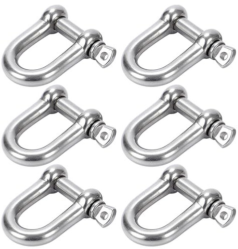 6 Stück M8 Edelstahl Schraube Schäkel Cosswe 304 D Ring Schäkel sperren Schäkel gerade Kurze D Schäkel Edelstahl, für Takelage Stahlseil Kordeln Ketten Schäkel