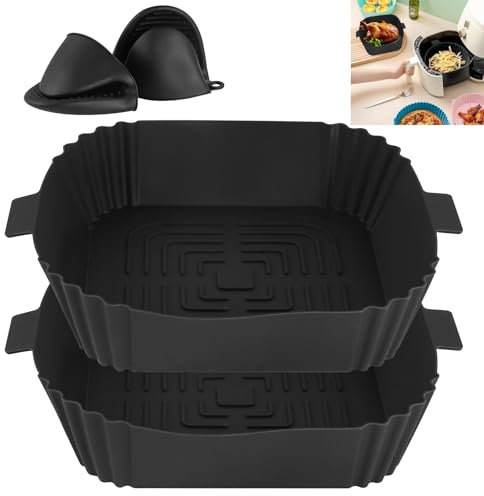 Trukafie Moule Air Fryer, 2 Pièces Accessoires Moule Silicone Air Fryer pour Friteuse à Air Chaud, Avec Deux Gants de Four pour Air Fryer, Friteuse, Micro-ondes, four