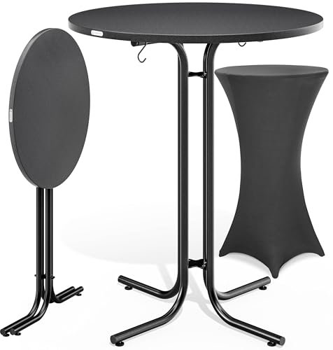 Casaria® Stehtisch mit Husse 80 cm Klappbar Rund Holz Metall Pulverbeschichtet Wetterfest Hoch Set Bistrotisch Bartisch Partytisch Garten Tisch Grau