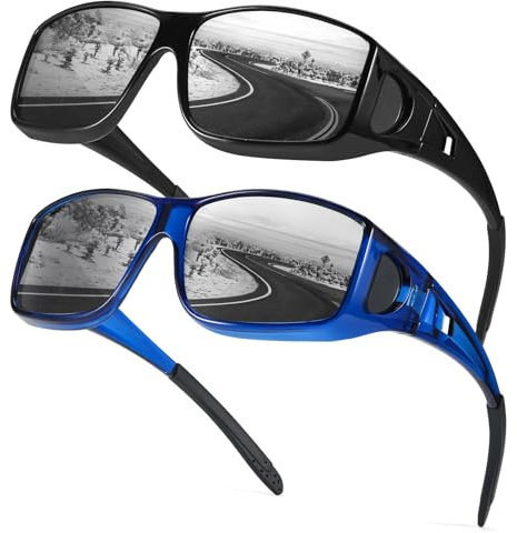 Myiaur 2er Pack Polarisierte Überzieh Sonnenbrille für Herren Damen | Rechteckige Fassung UV400 für Brillenträger Autofahren, Angeln & Outdoor