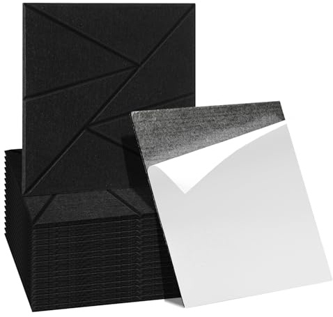 Ansobea Lot de 18 panneaux acoustiques autocollants - Noir - Motif triangulaire - 30 x 30 x 0,9 cm - Panneaux acoustiques - Absorbeur de bruit - Tapis d'insonorisation