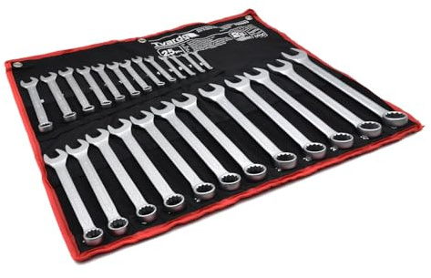 BSD Set professionale di chiavi combinate 25 pezzi 6-32 mm in acciaio CRV con trattamento termico, resistente alla corrosione e pratico porta-utensili.