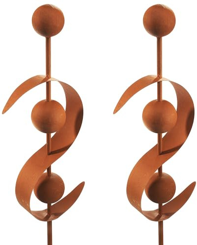 Kobolo Gartenstecker Rusty Wave 2er Set Metall in Rostoptik 100 cm Braun