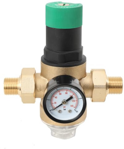 Atsoya 1/2 Zoll Wasser Druckminderer mit Manometer, Wasserfilter Hausanschluss Druckminderer Wasser, mit Wasserdruckmesser Und Mesh Filter zur Regulierung des Wasserdrucks