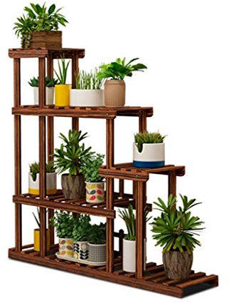 Portafiori, porta piante, espositori per piante multistrato anticorrosione, scaffalature da giardino in legno, mensola decorativa per fiori da interno/esterno marrone con 5 ripiani e ruote,