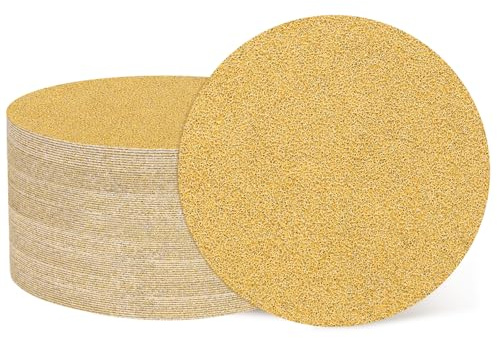 sourcing map Lot de 50 disques abrasifs de 76 mm Grain 40 Crochet et boucle Papier de verre Orbital aléatoire pour le travail du bois, automobile, polissage des métaux, jaune