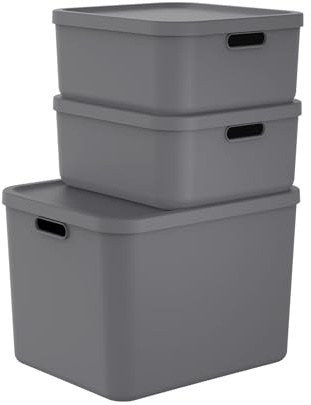 Rotho Albula 3er-Set Aufbewahrungsbox mit Deckel 1x55l +2x20l Kunststoff (PP recycelt)