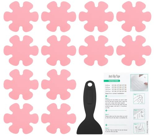 PATIKIL Bathtub Non Slip Stickers 3.9 x 3.9 Inch, 12 Pack Flower Safety Shower Floor Anti Slip Stickers with Adhesive Decals Scraper for Bath Tub Shower Floor Stair, Pink