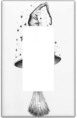 Halloween Witch Magic Broom Decorative Light Switch Cover Plate 1 Gang Single Rocker, Gothic Black Witchy Hat Electrical Switchplate, Goth Cool Electrical Faceplate for Bedroom Room