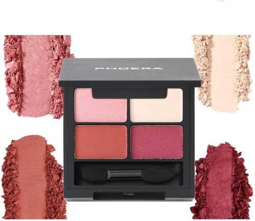 PHOERA 4-in-1 Ultimate Shadow Palette – 4 Rosy Shades - Bubblegum Pink, Eggshell, Coral Brown, Violet Metallic - for Highlight, Contour, Shade & Line – Quad Eyeshadow (Rose Dream)