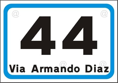 Numero Civico da Esterno Personalizzato con Nome Via e Stemma | Targa Rifrangente, Resistente | WRAP Point Roma (Numero + Via con Fori, 12x18cm)