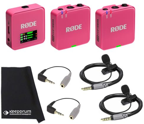 Rode Système de microphone sans fil GO Gen 3 2 canaux, rose, avec 2 microphones à clipser Smartlav+, 2 adaptateurs SC3 et chiffon Keepdrum