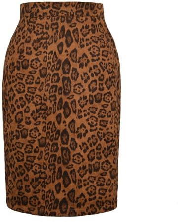 Genérico Falda Tubo Leopardo Mujer Gamuza Sintética Rodilla Cintura Alta Estampado Ajustada Midi Elegante Moda Otoño Invierno Casual Oficina Vestir Noche (Khaki, M)