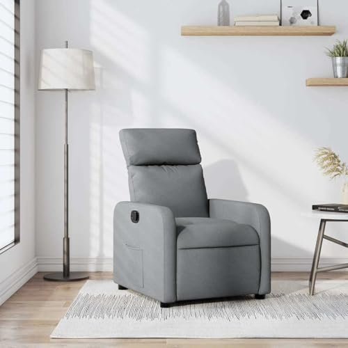Yunovire Relaxfåtölj ljusgrå tyg, manuell liggfunktion, justerbar, bekväm TV-fåtölj för vuxna, sovrum, vardagsrum, maximal belastning 110 kg, modern design
