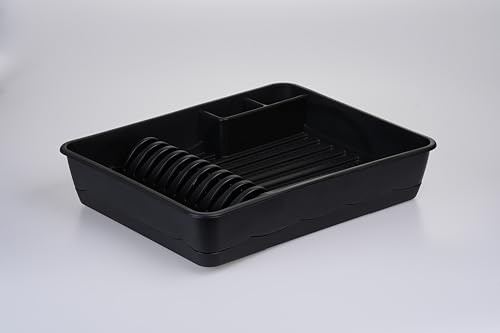 KONZEPT Abtropfgestell Geschirr Abtropfgitter Schale schwarz 43x35x9cm, Geschirrkorb Abtropfkorb für Spüle - aus robustem Kunststoff Made in Europe