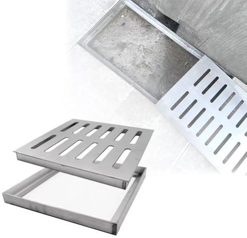 Large Square Stainless Steel Drain Covers 20x20cm Floor Grate and Frame Outdoor Drainage Grate for Driveway Yard Pavement –Rust-Resistant Catch Basin Cover
