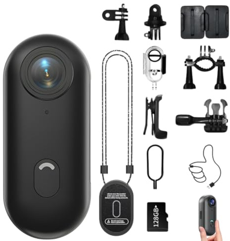 4k Action Camera, Portable Vlogging Camera with 64GB/128GB Memory Card, Thumb Size Hands-Free Recording, 4K/1080P Ultra HD Video, Waterproof Case for Daily Use (1080P Standard Kit + 128GB Memory Card)