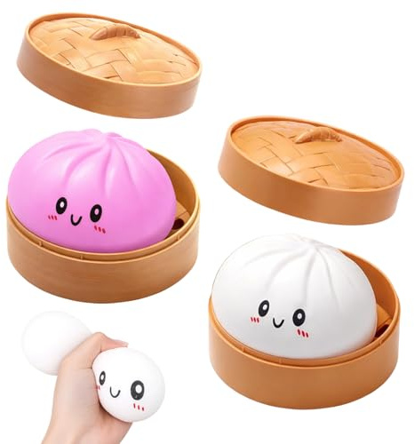 Dumpling Fidget Sensory, 2 Stück Dumpling Antistressball, Sensorisches Spielzeug für Entspannung, Weiße und Rosafarbene Antistressbälle mit Dampfgarer, Ideal für Büro und Zuhause