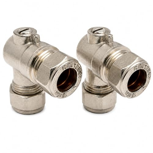 15mm Compression Elbow Isolation Valves, WRAS Approved, 2 Pack - Hulthor | 2 x WRAS Approved 15mm Compression Elbow Isolation Valves with 90 Degree Bodies and Slotted Screw Controls