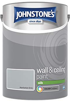 Johnstone's - Wall & Ceiling Paint - Manhattan Grey - Silk Finish - Emulsion Paint - Fantastic Coverage - Easy to Apply - Dry in 1-2 Hours - 12m2 Coverage per Litre - 5L