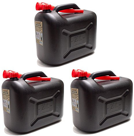 3er Set: 3x Benzinkanister 20 Liter schwarz KKS 20 PE BAUPROFI