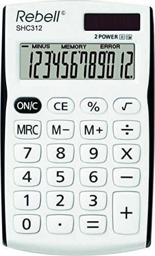 REBELL re de shc312 Petit Calculatrice, écran 12 chiffres, blanc/noir