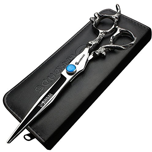 sharonds 6Zoll /7 Zoll Haar Schere Blau Gem Haar Schere High-End Salon 440C Stahl Barber Schere (7 Zoll flach)