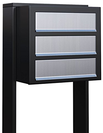 Briefkastenanlage, Design Briefkasten Cube for Three Schwarz/Edelstahl - Bravios