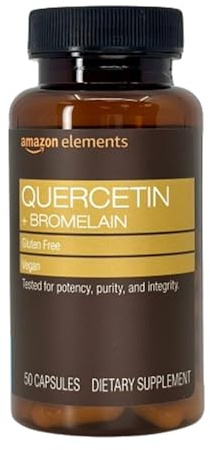 Amazon Elements - Revly Quercetin + Bromelain, 500 mg Quercetin with 150 mg Bromelain, Vegan, Pineapple, 50 Capsules, Quercetin with Bromelain
