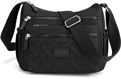 NOTAG Nylon Umhängetasche Damen, Wasserdicht Casual Schultertasche Mehrere Taschen Messenger-Tasche (Schwarz)