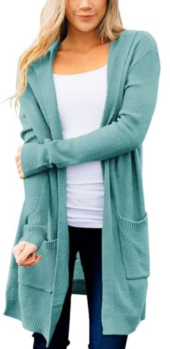 MEROKEETY Long Cardigans for Women 2026 Fall Winter Hooded Long Sleeve Open Front Sweaters with Pockets Sage