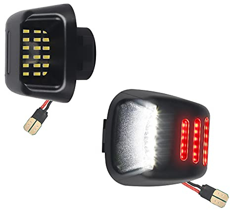 MbuyDIY LED License Plate Light Lamp Assembly with Red OLED Neon Tube Compatible with Frontier 2007-2021, Armada Xterra 2008-2015, Titan Suzuki Equator Black housing 6000K White, Pack of 2