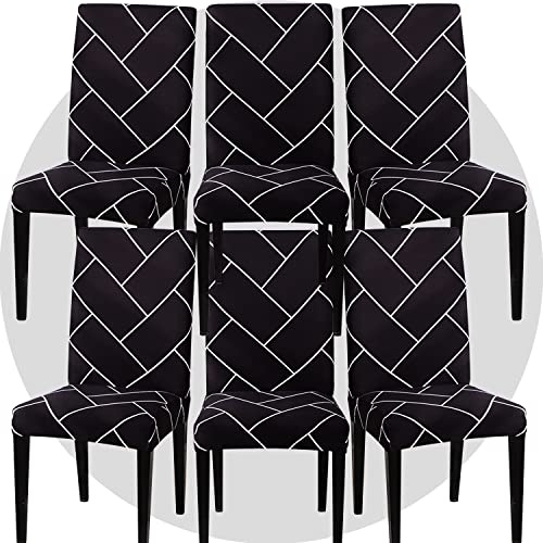 ZHILING Stuhlhussen Bezüge Set von 6 Super Fit Stretch abnehmbare waschbare Esszimmerstuhl Protector Cover Sitzbezug für Hotel, Esszimmer, Zeremonie, Bankett Hochzeitsfeier(Schwarzer Stil)