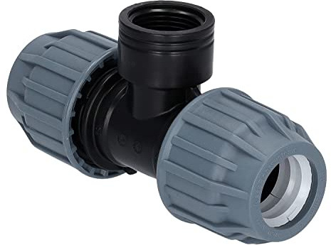 STEMAX-Wassertechnik: PP-Klemmverbinder, T-Stück 90° klemm x IG x klemm, PN16, Trinkwasserzertifiziert, DVGW, Größe: 16mm x ½“ x 16mm