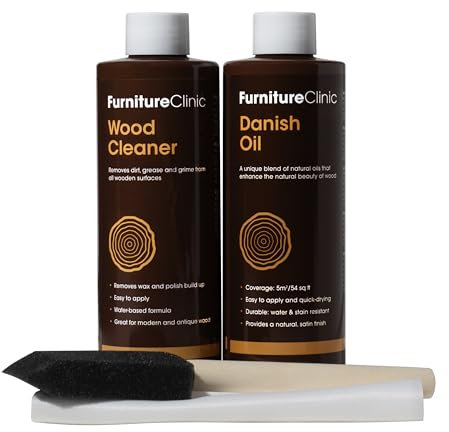 Holzöl-Set – zum Ölen und Wiederherstellen aller Holzoberflächen im Innen- und Außenbereich wie Möbel, Arbeitsplatten und Türen Enthält 250 ml dänisches Öl, 250 ml Holzreiniger und Zubehör