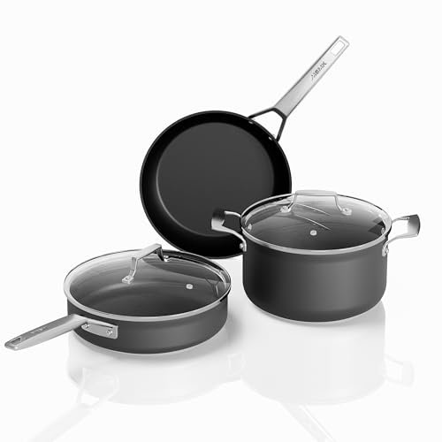 MSMK Nonstick Cookware Set with Lids - Non-Toxic - Scratch-Resistant - 5 Piece Includes 9.5 Frying pan, 3.5QT Saute Pan, 6QT Stock Pot - Omelet Chicken Spaghetti Burnt Also Non Stick - Induction