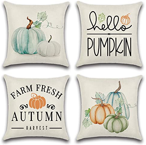 Artscope Thanksgiving kuddfodral 45 x 45 cm, set med 4 st höst pumpa soffa kuddfodral för hem vardagsrum sovrum heminredning