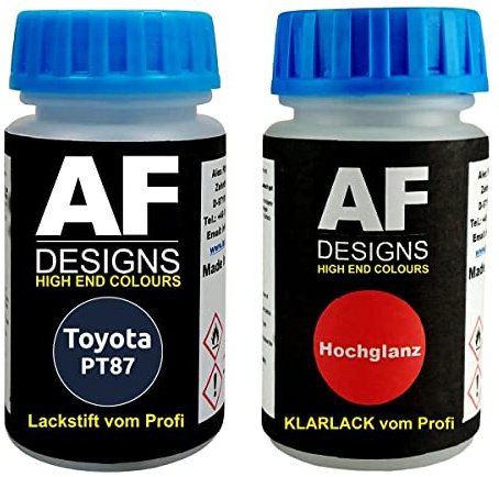 Alex Flittner Designs Stylo de retouche compatible avec Toyota PT87 Prussian Blue Metallic + Set de peinture automobile comprenant vernis transparent et peinture de base, 50ml chacun