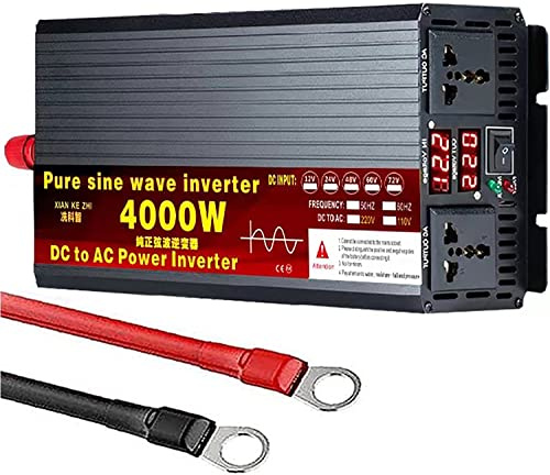 Transformador de Corriente 12V/24V/48V/60V/72V 220V Convertidor 1600W 2200W 3000W 3500W 4000W 5000W 5500W 6000W 8000W Inversor Onda Sinusoidal Pura,para Coche,cámping (72Vto220V,4000W)