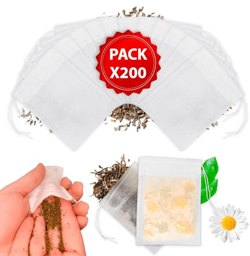 Raxint [Confezione x200] Bustine filtranti per tè usa e getta con cordoncino, Bustine filtranti per tè vuote per tè sfuso, (7 x 9 cm)