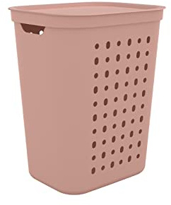 Rotho Jona Wäschesammler 55l mit Deckel, Kunststoff (PP recycelt), pink, 55l (43.2 x 35.5 x 53.3 cm)