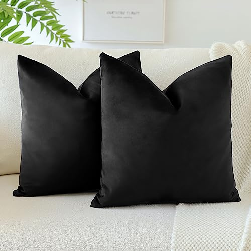 JOTOM Samt Kissenbezug Kissenhülle Sofakissen Dekokissen Kissenbezüge für Sofa Wohnzimmer Schlafzimmer 2er Set 50x50 cm Schwarz