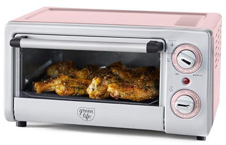GreenLife Friggitrice ad aria da banco in acciaio inox, ceramica sana antiaderente, senza PFAS e PFOA, vassoio e cestello, cuocere, grigliare, riscaldare, controllo temperatura e tempo regolabili,