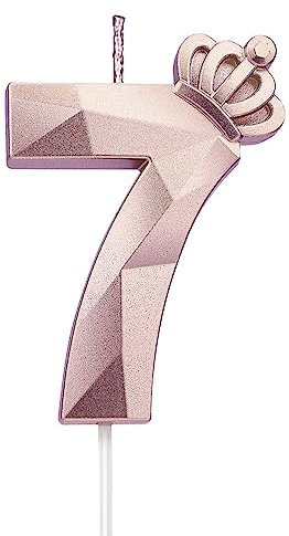 Vela número 7, vela grande de feliz cumpleaños de 7.6 cm con exquisita corona 3D diseñada para decoración de tartas para bodas, aniversarios, cumpleaños, reuniones, fiestas, celebraciones (Rosa-7)