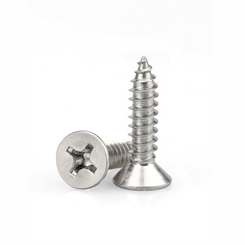 #4 x 1/2 - 304 Stainless Steel Cabinet & Wood Screws, Phillips Flat Head Self-Tapping for Door Hinges, Furniture Repair & General Woodworking, M3x12mm (200Pcs)